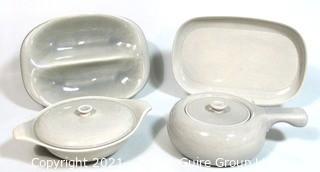 (4) Piece Set of Russel Wright Steubenville Mid Century Modern (MCM) Dishware Serving Pieces in Granite Grey.