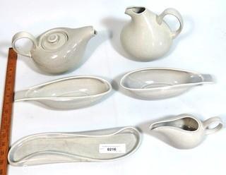 (6) Piece Set of Russel Wright Steubenville Mid Century Modern (MCM) Dishware Serving Pieces  in Granite Grey.