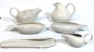 (6) Piece Set of Russel Wright Steubenville Mid Century Modern (MCM) Dishware Serving Pieces  in Granite Grey.