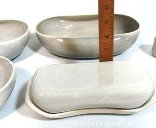 (6) Piece Set of Russel Wright Steubenville Mid Century Modern (MCM) Dishware Serving Pieces in Granite Grey.