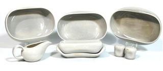 (6) Piece Set of Russel Wright Steubenville Mid Century Modern (MCM) Dishware Serving Pieces in Granite Grey.