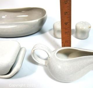 (6) Piece Set of Russel Wright Steubenville Mid Century Modern (MCM) Dishware Serving Pieces in Granite Grey.