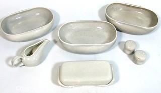 (6) Piece Set of Russel Wright Steubenville Mid Century Modern (MCM) Dishware Serving Pieces in Granite Grey.