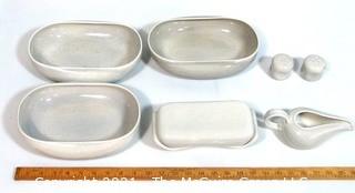 (6) Piece Set of Russel Wright Steubenville Mid Century Modern (MCM) Dishware Serving Pieces in Granite Grey.