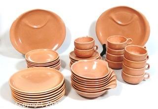 (42) Piece Set of Russel Wright Steubenville Mid Century Modern (MCM) Dishware Serving Pieces  in Coral Pink.