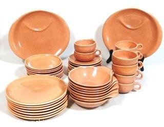 (42) Piece Set of Russel Wright Steubenville Mid Century Modern (MCM) Dishware Serving Pieces  in Coral Pink.