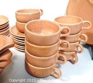 (42) Piece Set of Russel Wright Steubenville Mid Century Modern (MCM) Dishware Serving Pieces  in Coral Pink.