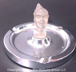 Lady Nicotine Art Deco Frosted Glass with Chrome Ashtray by Negbaur