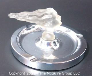 Lady Nicotine Art Deco Frosted Glass with Chrome Ashtray by Negbaur