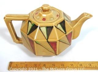 Vintage Art Deco Lusterware Teapot with Geometric Moriage Decoration. Made in Japan.