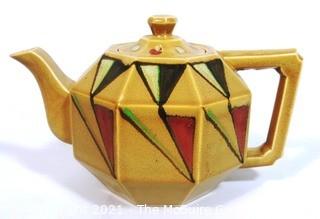 Vintage Art Deco Lusterware Teapot with Geometric Moriage Decoration. Made in Japan.