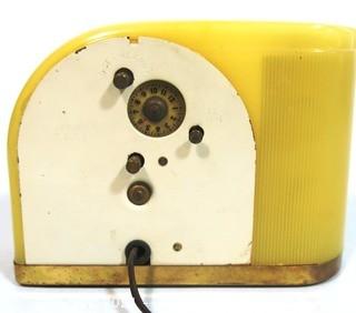 Vintage Art Deco Westclox Yellow Moon Beam Electric Alarm Clock; in Bakelite Case. 