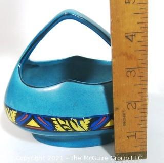 Vintage Vibrant Blue Erphila Art Pottery Vase or Flower Basket. Made in Czechoslovakia.  It measures approximately  5"tall x 5"wide. 