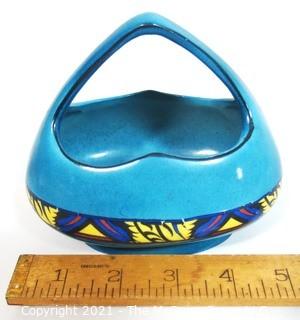 Vintage Vibrant Blue Erphila Art Pottery Vase or Flower Basket. Made in Czechoslovakia.  It measures approximately  5"tall x 5"wide. 