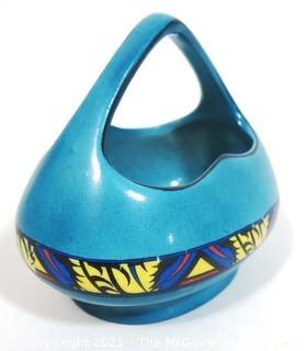 Vintage Vibrant Blue Erphila Art Pottery Vase or Flower Basket. Made in Czechoslovakia.  It measures approximately  5"tall x 5"wide. 