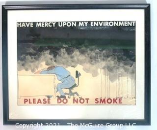 Original Unsigned, Framed Under Glass, Pen and Ink Drawing of "Please Do Not Smoke".  Measures approximately 21" x 17".