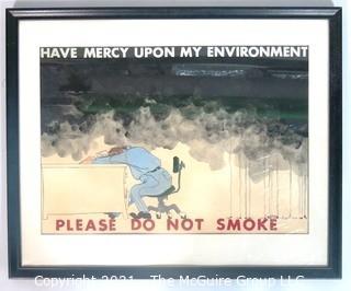 Original Unsigned, Framed Under Glass, Pen and Ink Drawing of "Please Do Not Smoke".  Measures approximately 21" x 17".