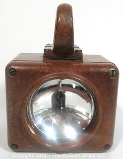 Vintage WWII Era Roflan Relay Battle Lantern in Working Condition with Mounting Hooks.  