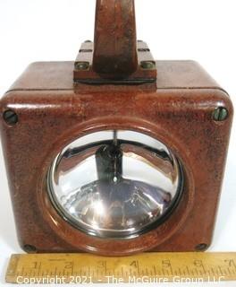 Vintage WWII Era Roflan Relay Battle Lantern in Working Condition with Mounting Hooks.  