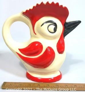 Art Deco Ditmar Urbach Czechoslovakia Porcelain Pottery Rooster Pitcher. Measures approximately 9" tall.