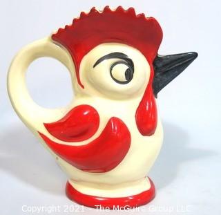 Art Deco Ditmar Urbach Czechoslovakia Porcelain Pottery Rooster Pitcher. Measures approximately 9" tall.