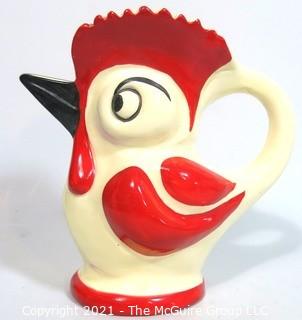 Art Deco Ditmar Urbach Czechoslovakia Porcelain Pottery Rooster Pitcher. Measures approximately 9" tall.