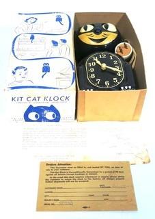 Vintage Black Kit Kat Electric Wall Clock with Moving Tail in Original Box.