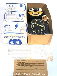 Vintage Black Kit Kat Electric Wall Clock with Moving Tail in Original Box.