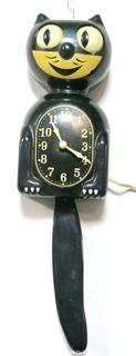 Vintage Black Kit Kat Electric Wall Clock with Moving Tail in Original Box.