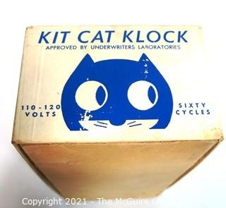 Vintage Black Kit Kat Electric Wall Clock with Moving Tail in Original Box.