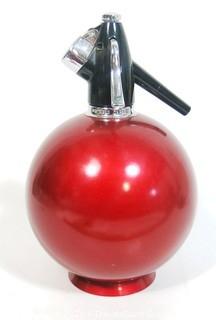 Vintage Art Deco Red Globe Master Double Capacity Soda Siphon Made by BOC, England.