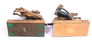 Pair of Art Deco Pompeian Bronze Enamel Wash Woman with Russian Wolfhound Dog Figural Bookends.