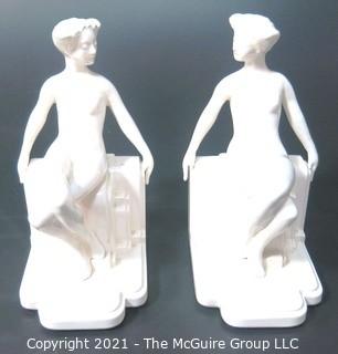 Pair of White Porcelain Female Figural Form Bookends 