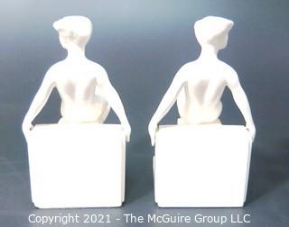 Pair of White Porcelain Female Figural Form Bookends 