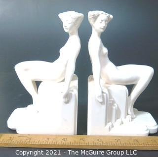 Pair of White Porcelain Female Figural Form Bookends 