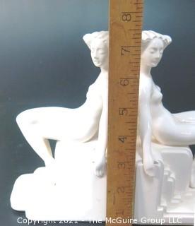 Pair of White Porcelain Female Figural Form Bookends 