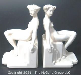 Pair of White Porcelain Female Figural Form Bookends 