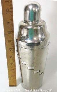 Vintage Silver Plate Cocktail Shaker with Dial a Drink Recipes on Side.  