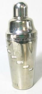 Vintage Silver Plate Cocktail Shaker with Dial a Drink Recipes on Side.  