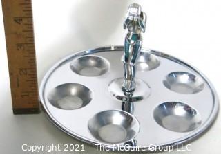 Vintage Art Deco Chrome Drink Glass Tray with Female Figure in Center Made by Farber Ware, Brooklyn New York. 