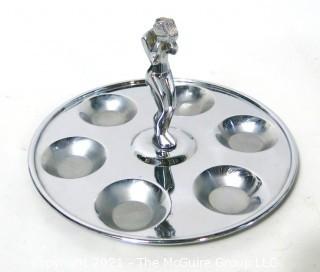 Vintage Art Deco Chrome Drink Glass Tray with Female Figure in Center Made by Farber Ware, Brooklyn New York. 