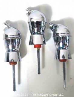 (3) Vintage Chrome Liquor Bottle Pourers or Spouts.
