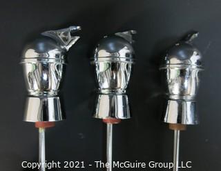 (3) Vintage Chrome Liquor Bottle Pourers or Spouts.
