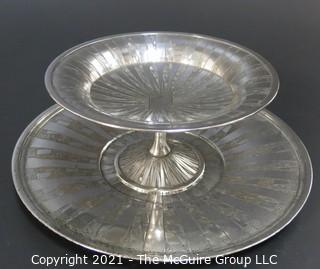 Vintage Art Deco Silver Plate Dish with Pedestal Base and Serving Tray Made by Weidlich Bros with Geometric Design. Marked BMMTS for Britannia Metal Mounts.