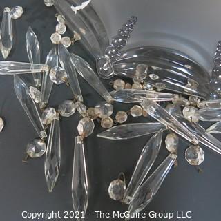 Large Glass Chandelier Shade with Cut Crystal Hanging Prisms.