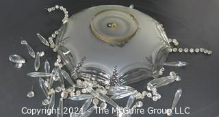 Large Glass Chandelier Shade with Cut Crystal Hanging Prisms.