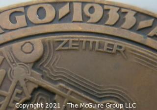 Official Commemorative 1933 World's Fair Bronze Medal: "Century of Progress"; Chicago International Exposition: Research & Industry; designed by Zettler