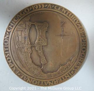 Official Commemorative 1933 World's Fair Bronze Medal: "Century of Progress"; Chicago International Exposition: Research & Industry; designed by Zettler