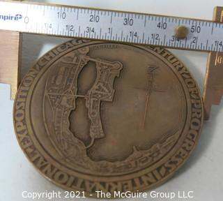 Official Commemorative 1933 World's Fair Bronze Medal: "Century of Progress"; Chicago International Exposition: Research & Industry; designed by Zettler