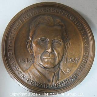 Bronze Medal: Alexander Edward Duncan, Founder, Commercial Crtedit Company, 1912-1937; made by Medallic Art Co., NY 